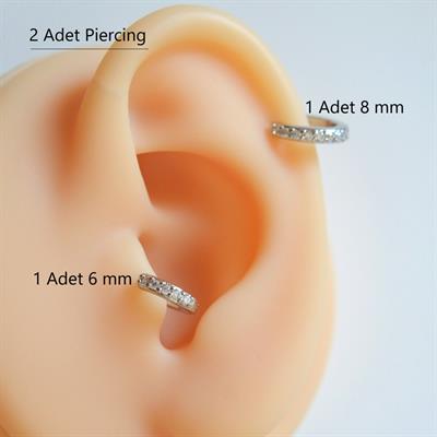 İki Parça Silver Renk Taşlı Halka Piercing Tragus Helix Forward Helix Kıkırdak (6 mm ve 8 mm)