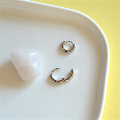 İki Parça Silver Renk Taşlı Halka Piercing Tragus Helix Forward Helix Kıkırdak (6 mm ve 8 mm)