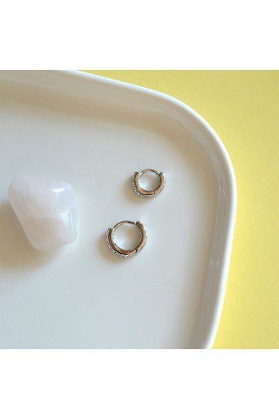 İki Parça Silver Renk Taşlı Halka Piercing Tragus Helix Forward Helix Kıkırdak (6 mm ve 8 mm)