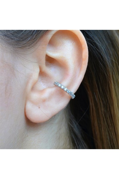 İnce Earcuff Taşlı Sıkıştırmalı Kıkırdak Küpesi Deliksiz Kıkırdak Küpesi İnce Taşlı Earcuff
