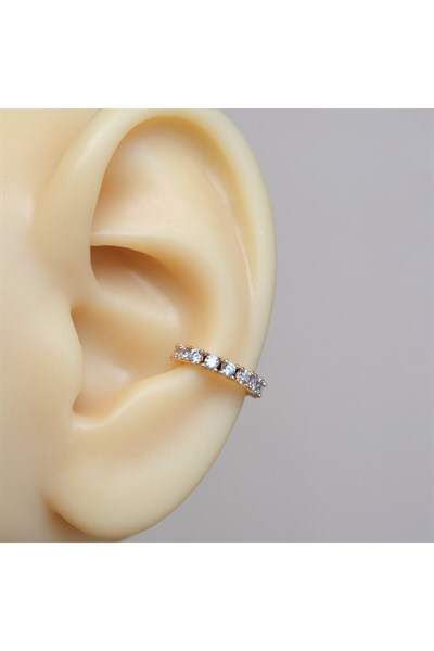 İnce Taşlı Earcuff Taşlı Sıkıştırma Kıkırdak Küpesi