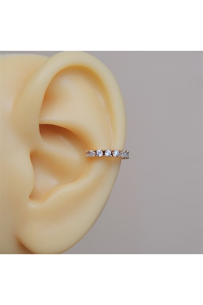 İnce Taşlı Earcuff Taşlı Sıkıştırma Kıkırdak Küpesi