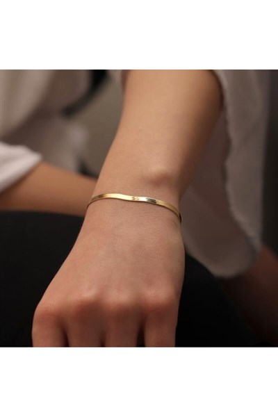 İtalyan Ezme Çelik Zincir Bileklik Gold Renk Çelik Bileklik Unisex Ürün