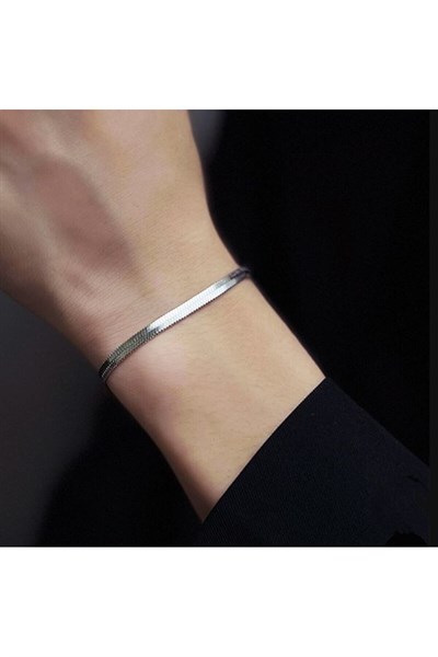 İtalyan Ezme Çelik Zincir Bileklik Silver Renk Çelik Bileklik Unisex Ürün