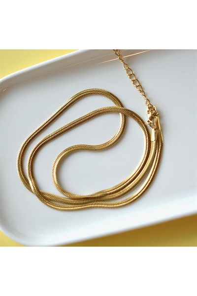 İtalyan Ezme Çelik Zincir Kolye Gold Renk Çelik Kolye Unisex Ürün