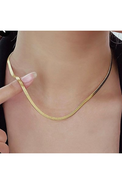 İtalyan Ezme Çelik Zincir Kolye Gold Renk Çelik Kolye Unisex Ürün