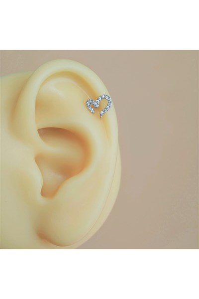 Kalp Model Tragus Helix Piercing Kıkırdak Silver Renk