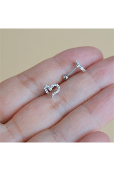 Kalp Model Tragus Helix Piercing Kıkırdak Silver Renk