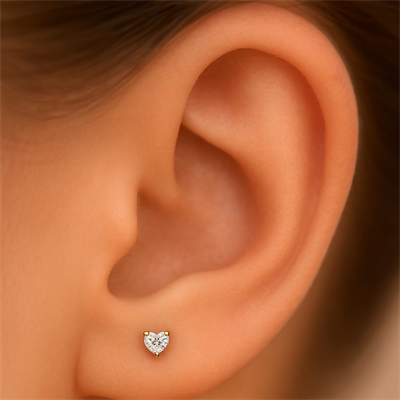 Kalp Tektaş Cerrahi Çelik Piercing Tragus Helix Kıkırdak Conch Lobe Dil Uyumlu Gold Renk