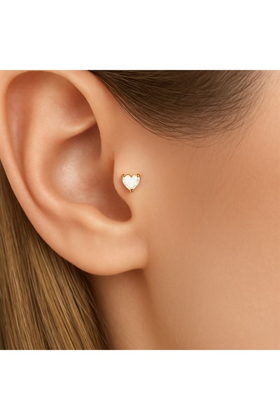 Kalp Tektaş Cerrahi Çelik Piercing Tragus Helix Kıkırdak Conch Lobe Dil Uyumlu