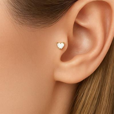 Kalp Tektaş Cerrahi Çelik Piercing Tragus Helix Kıkırdak Conch Lobe Dil Uyumlu Gold Renk