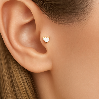 Kalp Tektaş Cerrahi Çelik Piercing Tragus Helix Kıkırdak Conch Lobe Dil Uyumlu Gold Renk