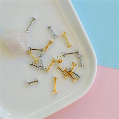 Kalp Tektaş Cerrahi Çelik Piercing Tragus Helix Kıkırdak Conch Lobe Dil Uyumlu Gold Renk