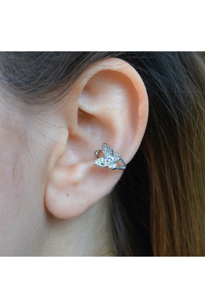 Kelebek Earcuff Sıkıştırma Kıkırdak Küpesi Delik Gerektirmez İnce Taşlı Earcuff