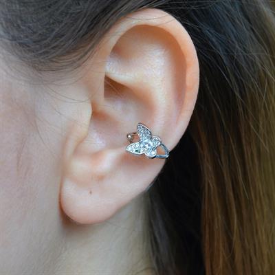 Kelebek Earcuff Sıkıştırma Kıkırdak Küpesi Delik Gerektirmez İnce Taşlı Earcuff