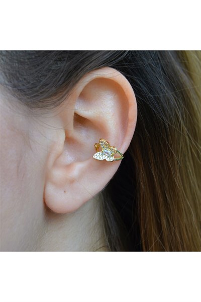 Kelebek Earcuff Sıkıştırma Kıkırdak Küpesi Delik Gerektirmez İnce Taşlı Earcuff