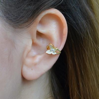 Kelebek Earcuff Sıkıştırma Kıkırdak Küpesi Delik Gerektirmez İnce Taşlı Earcuff
