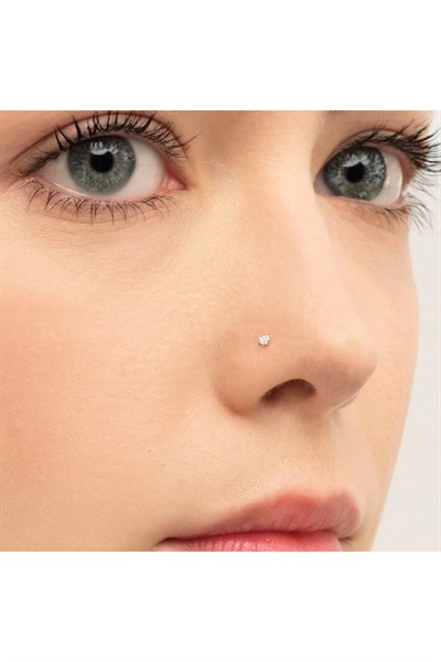 L Model Düşmeyen Çelik Hızma 2 mm taşlı Tektaş Burun Piercingi
