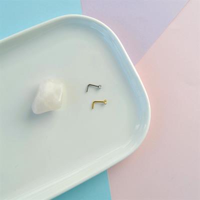 L Model Düşmeyen Çelik Hızma 2 mm taşlı Tektaş Burun Piercingi