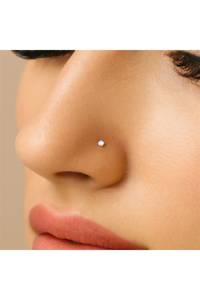 L Model Düşmeyen Çelik Hızma 3 mm taşlı Tektaş Burun Piercingi