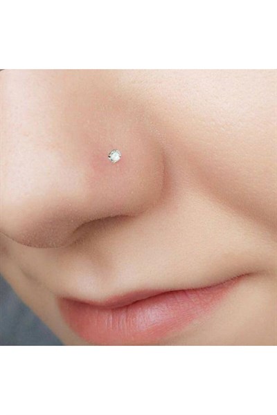 L Model Düşmeyen Çelik Hızma 3 mm taşlı Tektaş Burun Piercingi