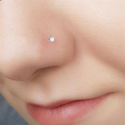 L Model Düşmeyen Çelik Hızma 3 mm taşlı Tektaş Burun Piercingi