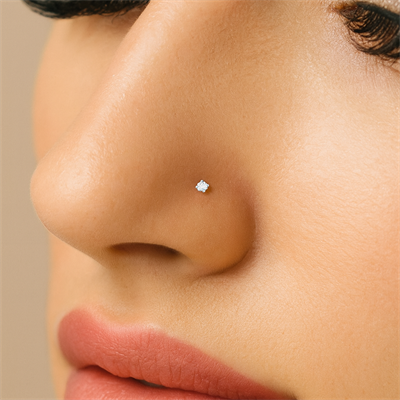 L Model Düşmeyen Çelik Hızma 3 mm taşlı Tektaş Burun Piercingi