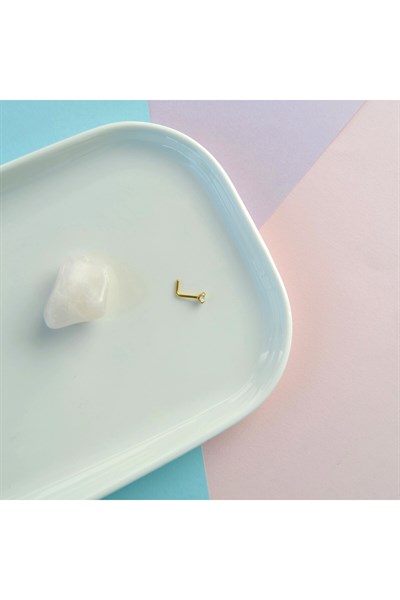 L Model Düşmeyen Çelik Hızma 3 mm taşlı Tektaş Burun Piercingi