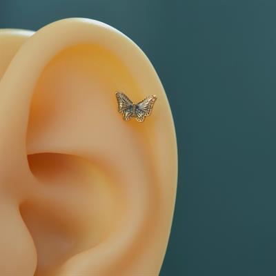 Lacivert Kelebekli Çelik Piercing Helix Kıkırdak Conch Lob Gold