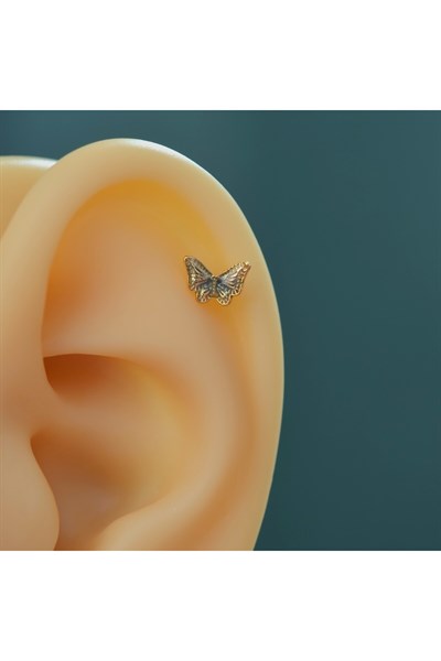 Lacivert Kelebekli Çelik Piercing Helix Kıkırdak Conch Lob Gold