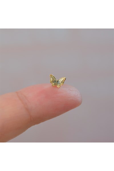 Lacivert Kelebekli Çelik Piercing Helix Kıkırdak Conch Lob Gold