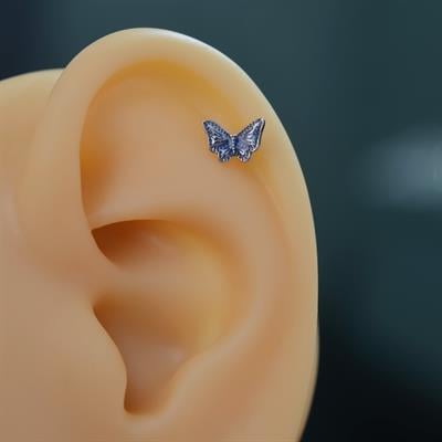 Lacivert Kelebekli Piercing Helix Kıkırdak Conch Lob Silver