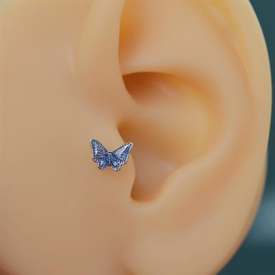 Lacivert Kelebekli Piercing Helix Kıkırdak Conch Lob Silver