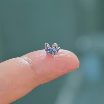 Lacivert Kelebekli Piercing Helix Kıkırdak Conch Lob Silver