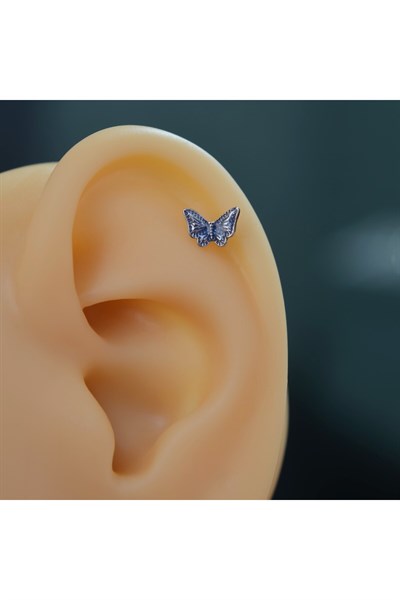 Lacivert Kelebekli Piercing Helix Kıkırdak Conch Lob Silver