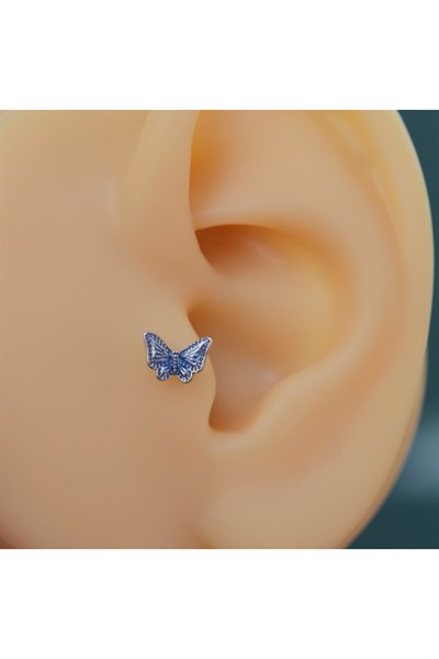 Lacivert Kelebekli Piercing Helix Kıkırdak Conch Lob Silver
