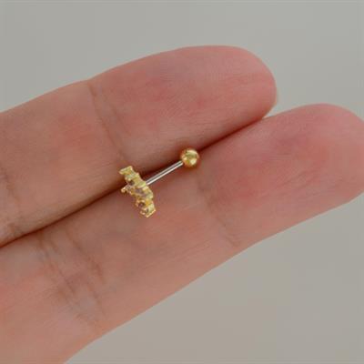 Mini Çiçekli ve Kelebekli Tragus Helix Piercing Kıkırdak Gold