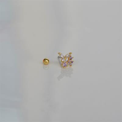 Mini Çiçekli ve Kelebekli Tragus Helix Piercing Kıkırdak Gold