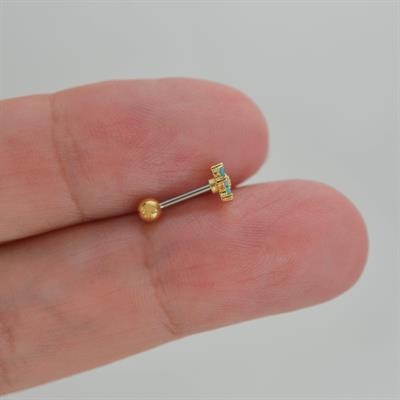 Mini Mavi Çiçekli Tragus Helix Piercing Kıkırdak Gold