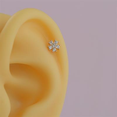 Mini Rose Çiçekli Tragus Helix Piercing Kıkırdak