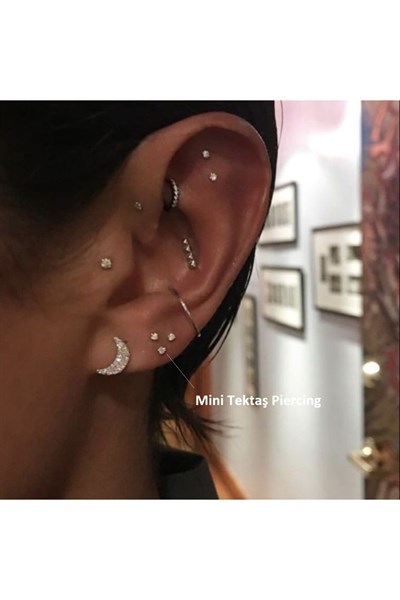 Mini Tektaş Cerrahi Çelik Piercing Tragus Helix Kıkırdak Conch Gümüş Renk 8 mm