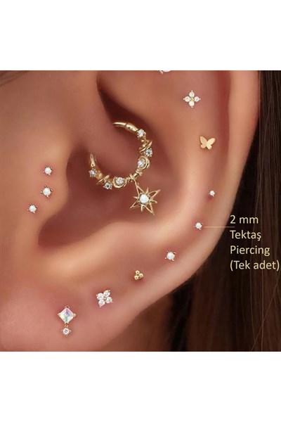 Mini Tektaş Cerrahi Çelik Piercing Tragus Helix Kıkırdak Conch Gold Renk 6 Mm