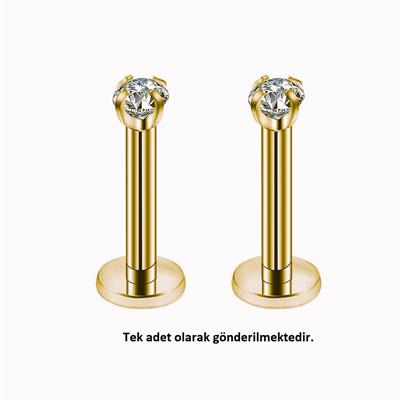 Mini Tektaş Cerrahi Çelik Piercing  Tragus Helix Kıkırdak Conch Gold Renk 8 mm