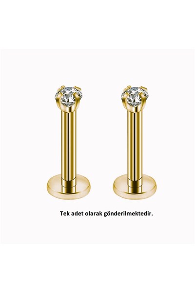 Mini Tektaş Cerrahi Çelik Piercing Tragus Helix Kıkırdak Conch Gold Renk 8 mm