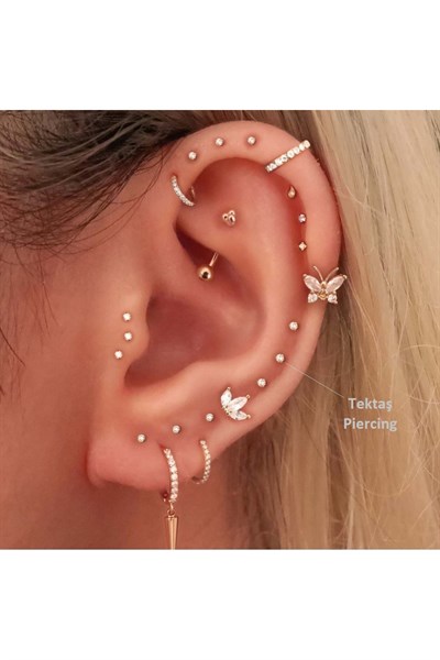 Mini Tektaş Cerrahi Çelik Piercing Tragus Helix Kıkırdak Conch Gold Renk 8 mm