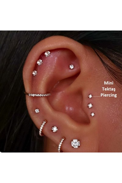 Mini Tektaş Cerrahi Çelik Piercing Tragus Helix Kıkırdak Conch Gümüş Renk 8 mm