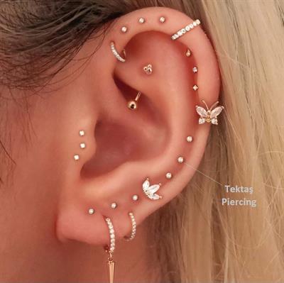 Mini Tektaş Cerrahi Çelik Piercing  Tragus Helix Kıkırdak Conch Gold Renk 8 mm