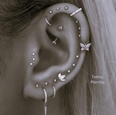 Mini Tektaş Cerrahi Çelik Piercing  Tragus Helix Kıkırdak Conch Gümüş Renk 8 mm