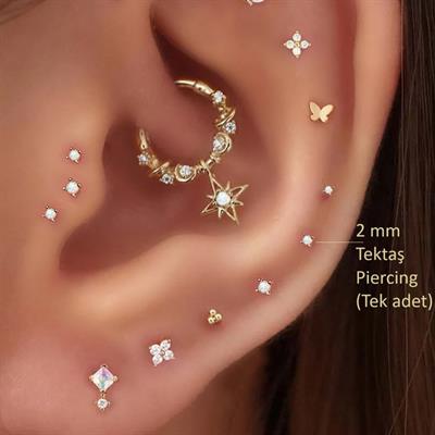 Mini Tektaş Cerrahi Çelik Piercing Tragus Helix Kıkırdak Conch Gold Renk 6 Mm