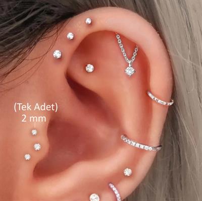 Mini Tektaş Cerrahi Çelik Piercing Tragus Helix Kıkırdak Conch Gümüş Renk 6 Mm